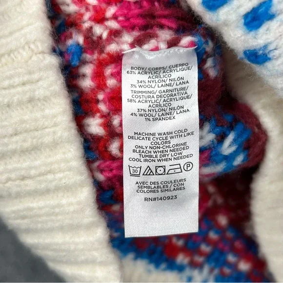 LOFT Fair Isle Pink Blue Mock Neck Sweater M - Picture 4 of 9